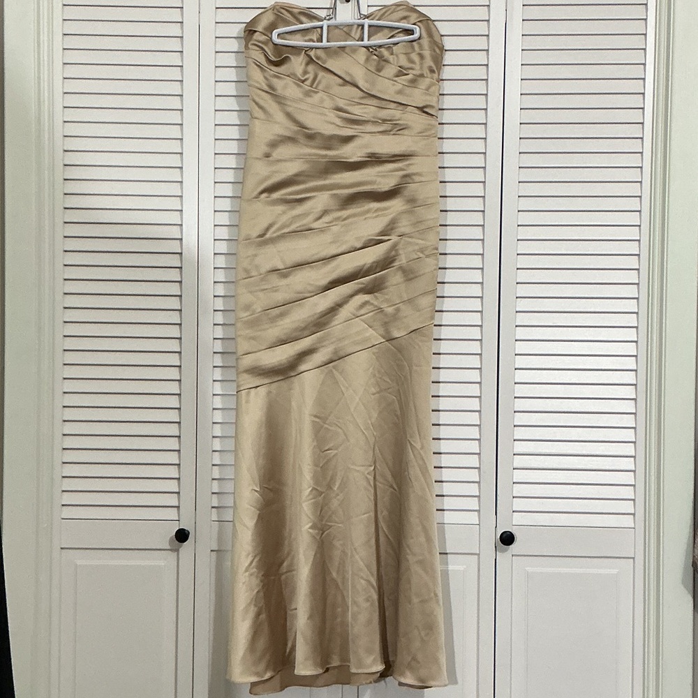 David's Bridal Strapless Satin Gown in Champagne Gold